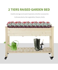 Outdoor/Indoor Raised Garden Bed on Wheels w/ Non-Woven Bag & Shelf