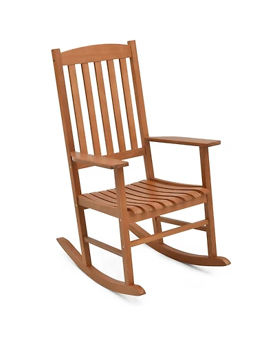 Gymax Patio Rocking Chair w/ 400 lbs Weight Capacity Eucalyptus Wood Porch Rocker w/ High Back