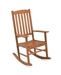 Gymax Patio Rocking Chair w/ 400 lbs Weight Capacity Eucalyptus Wood Porch Rocker w/ High Back