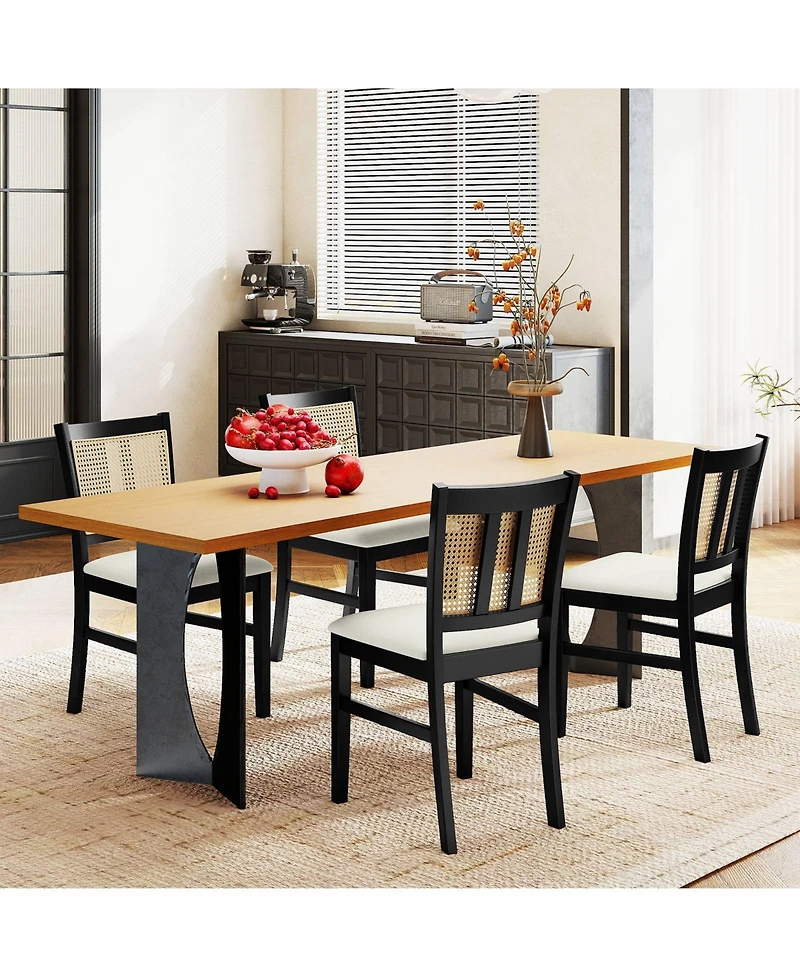 Gouun Farmhouse Rattan Cane-Back Dining Chairs Set of 2 with Rubber Wood Legs