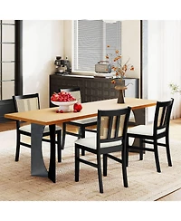 Gouun Farmhouse Rattan Cane-Back Dining Chairs Set of 2 with Rubber Wood Legs