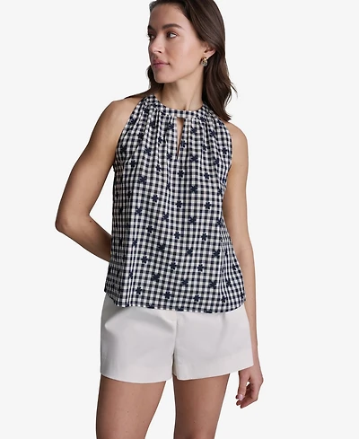 Bcbg Women's Gingham Halter Neck Sleeveless Top