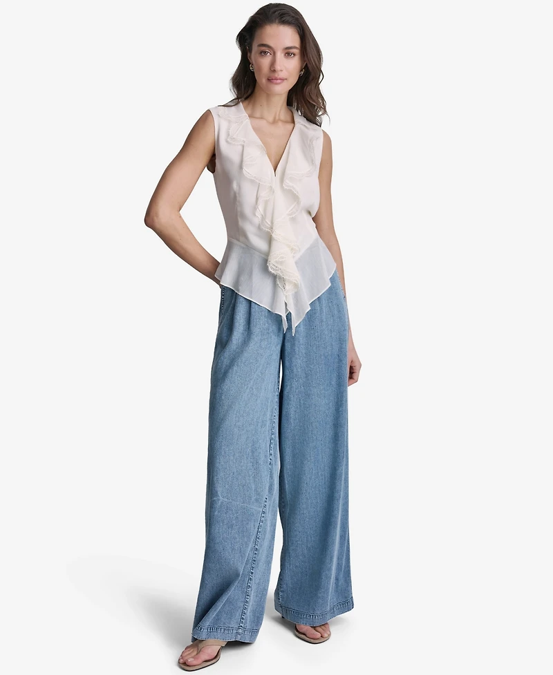 Bcbg Women's Ruffled V-Neck Sleeveless Blouse