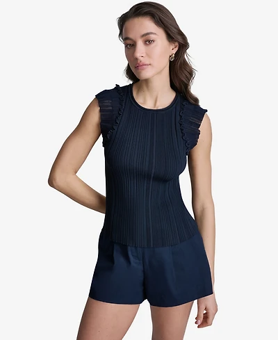 Bcbg Women's Ribbed Ruffle Cap-Sleeve Crewneck Top
