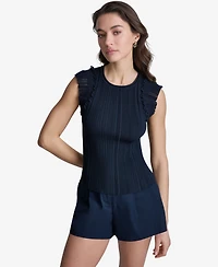 Bcbg Women's Ribbed Ruffle Cap-Sleeve Crewneck Top