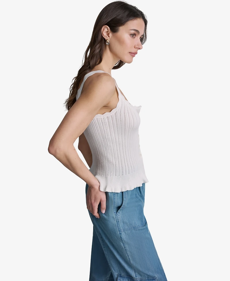 Bcbg Women's Ribbed Button-Front Scoop Neck Tank Top