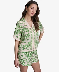 Bcbg Women's Botanical Print Short-Sleeve Button-Front Polyester Top