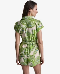 Bcbg Women's Printed Belted Collared Short Romper