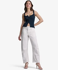 Bcbg Women's Embroidered Scallop-Hem Wide-Leg Jeans