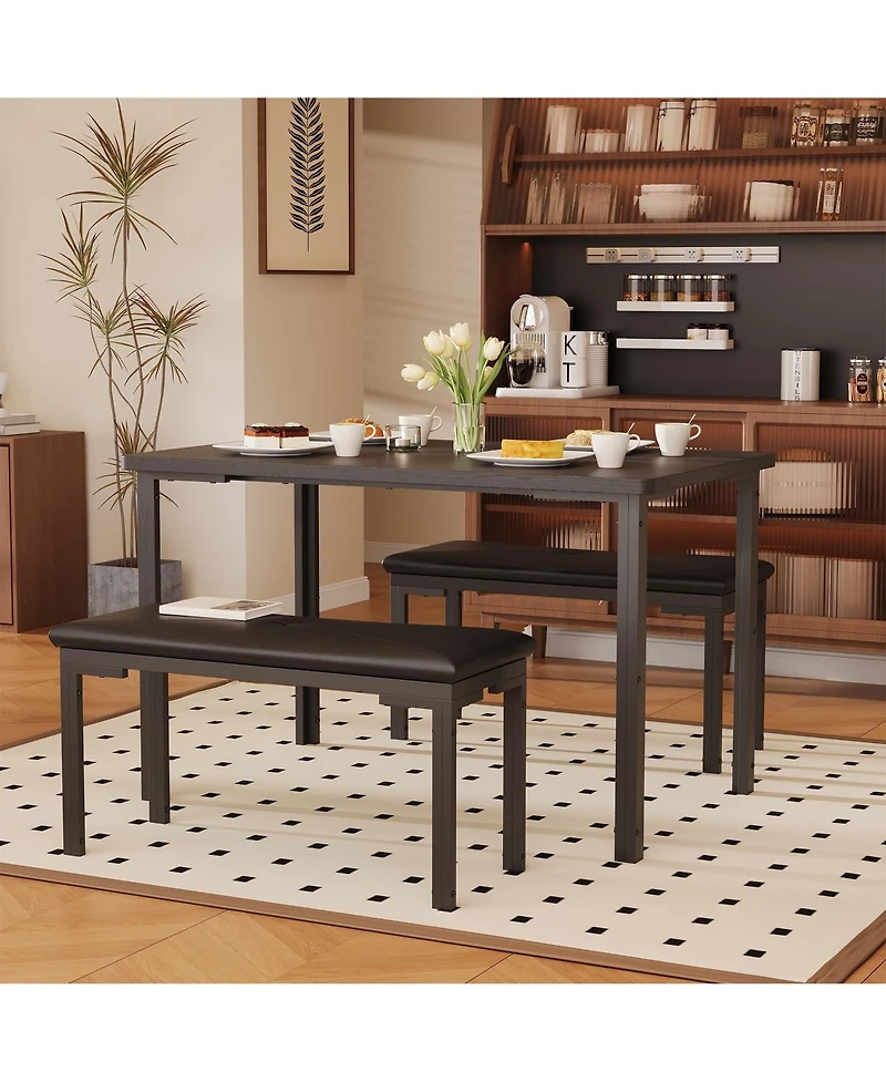 gaomon 4-Person 3-Piece Dining Set with 2 Upholstered Benches