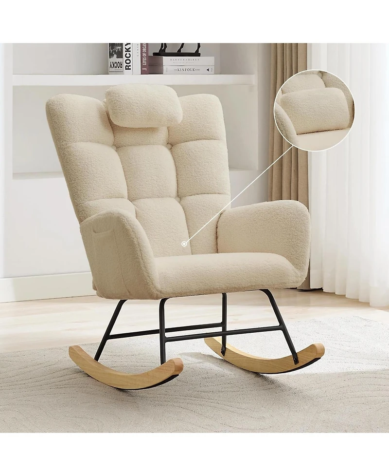 gaomon Nursery Rocking Chair,Teddy Upholstered Glider Rocking Chair with High Backrest,Nursery,Bedroom,Living Room,Office