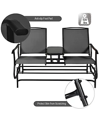 Gymax Patio 2-Person Glider Rocking Chair Loveseat Garden w/ Tempered Glass Table