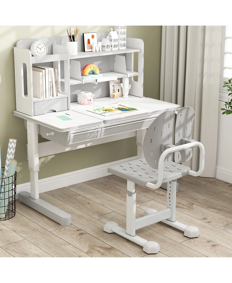 Gouun Height-Adjustable Kids Study Chair with Double Backrest Support