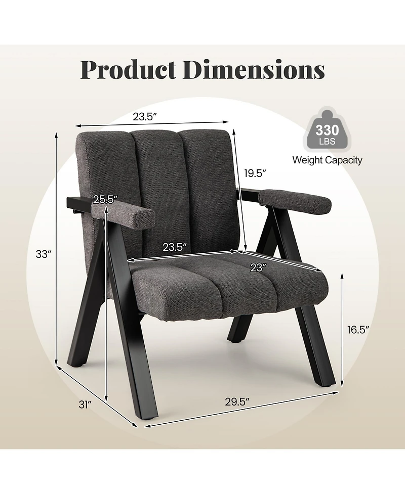 Gouun Oversized Tufted Accent Chair with Metal Frame and Padded Armrests