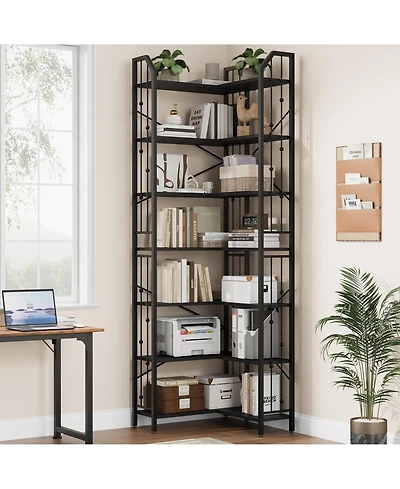 gaomon Tall 7-Tier Industrial L-Shaped Corner Bookshelf