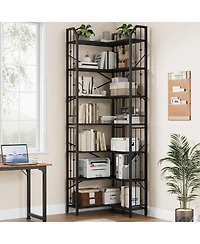 gaomon Tall 7-Tier Industrial L-Shaped Corner Bookshelf