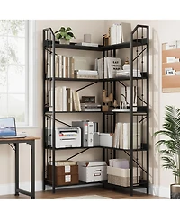 gaomon Industrial L-Shaped Corner Bookshelf, 5-Tier Bookcase Storage Display Shelf