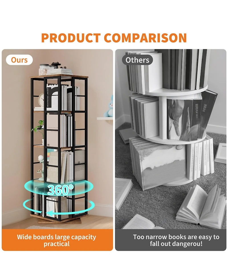 gaomon 360degree Rotating Corner Bookshelf, Industrial Floor Standing Storage Organizer