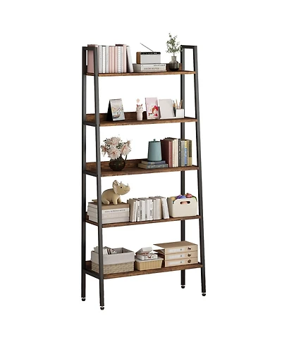 gaomon 5-Tier Industrial Metal Frame Bookshelf, Adjustable Feet Farmhouse Open Bookcase