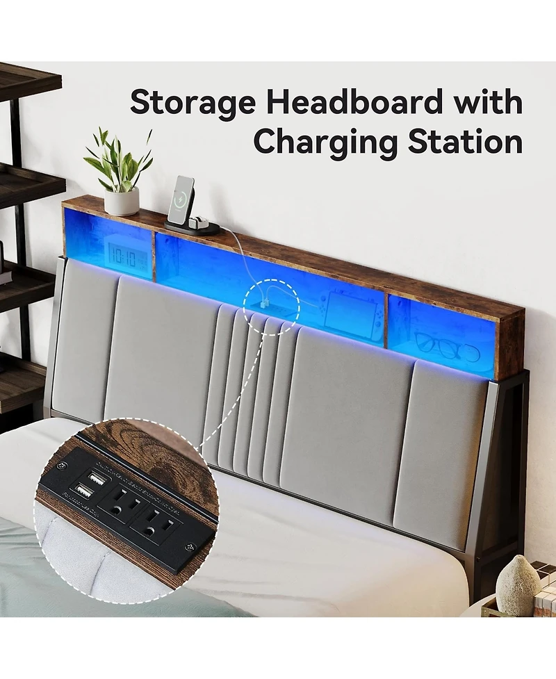 Sailvan Bed Frame, Metal Platform Bed with Headboard, Underbed Storage and Ergonomic Headboard for Support