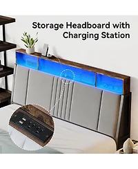 Sailvan Bed Frame, Metal Platform Bed with Headboard, Underbed Storage and Ergonomic Headboard for Support