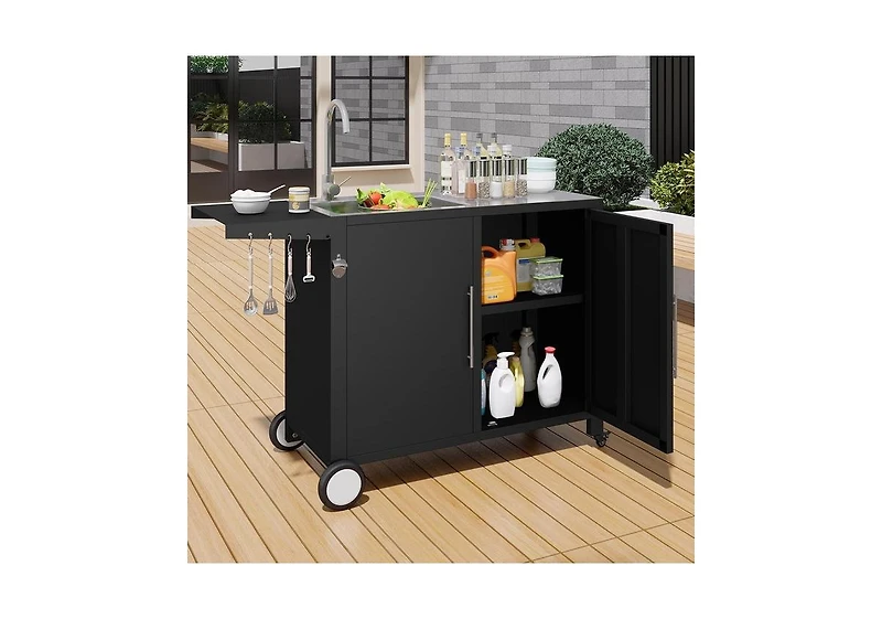 Aecojoy Outdoor Kitchen Sink with Hose Hook up, Stainless Steel Grill Prep Table Kitchen Cabinets Island