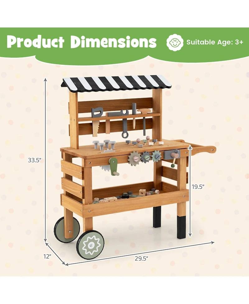 Slickblue Kids Rolling Tool Cart 2-in-1 Construction Playset Toy