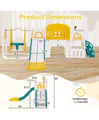 Slickblue Toddler 10 in 1 Slide Swing Climber Set with Basketball Hoop