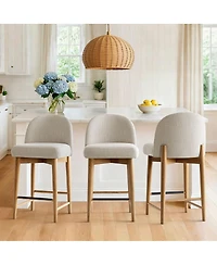 Maison Boucle Armless Upholstered Counter Height Stools Set of 3, Linen, Wood Legs