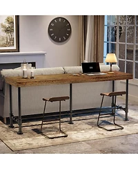 Tribesigns 70.9'' Long Solid Wood Bar Table for 6-8 People, Industrial Narrow Counter Height Pub Table with Metal Footrest