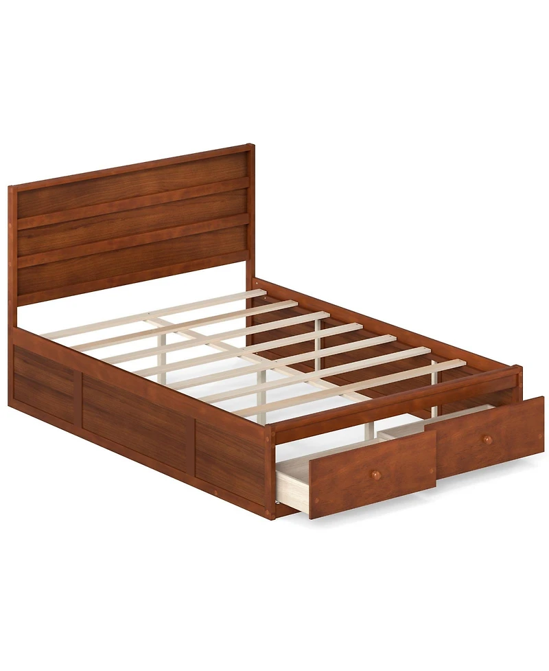 Gymax Full Bed Frame w/Storage Drawers Headboard Wooden Slat Support