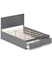 Gymax Full Bed Frame w/Storage Drawers Headboard Wooden Slat Support