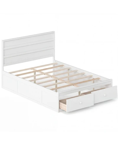 Gymax Full Bed Frame w/Storage Drawers Headboard Wooden Slat Support