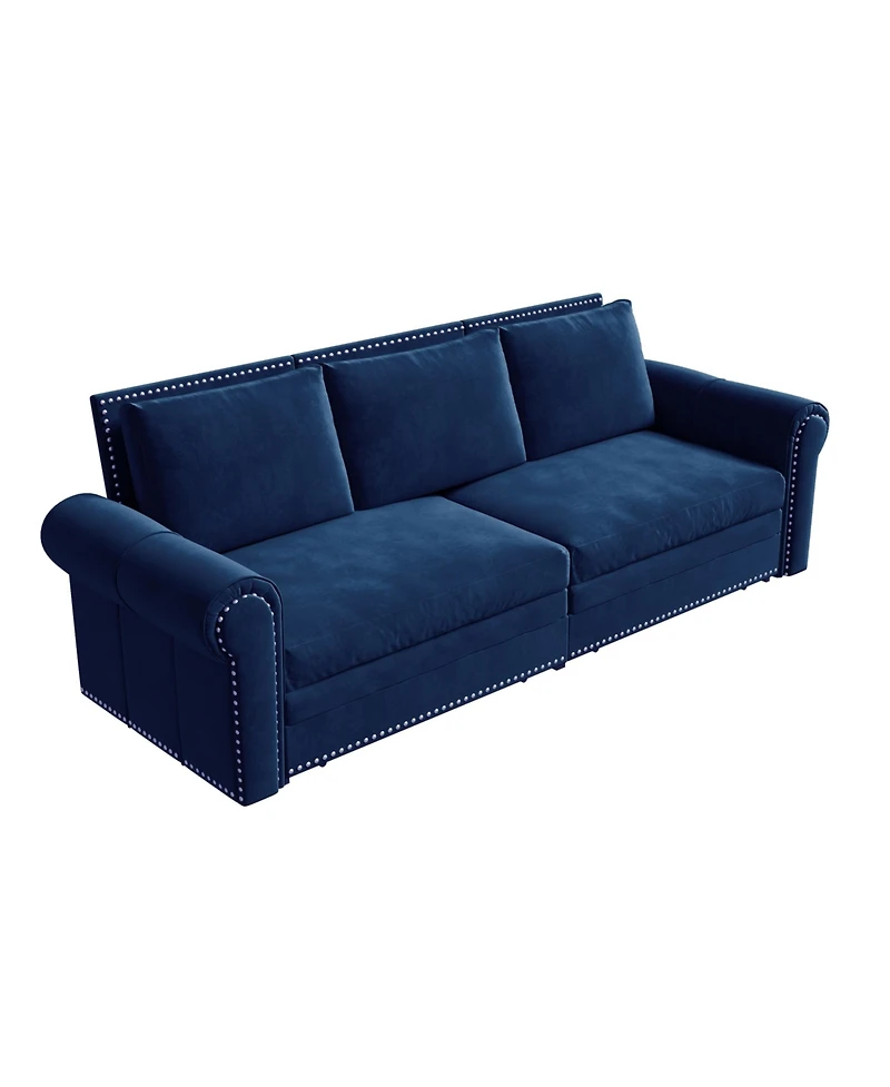 Streamdale Furniture Chesterfield Velvet Pull Out Sofa Bed, Nailhead Trim