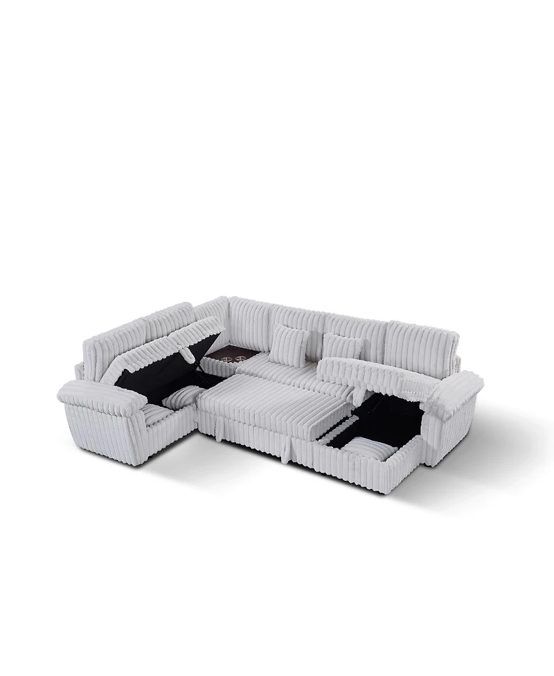 Streamdale Furniture 110" U-shaped corduroy sofa with storage, pull-out bed & coffee table