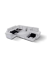 Streamdale Furniture 110" U-shaped corduroy sofa with storage, pull-out bed & coffee table
