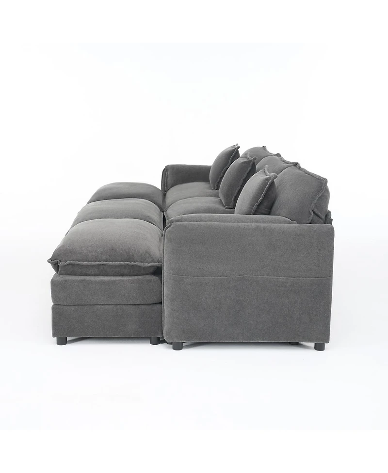 Streamdale Furniture Oversized Deep Seat Sectional Cloud Sofa Sleeper with 3 Ottomans & Pillows