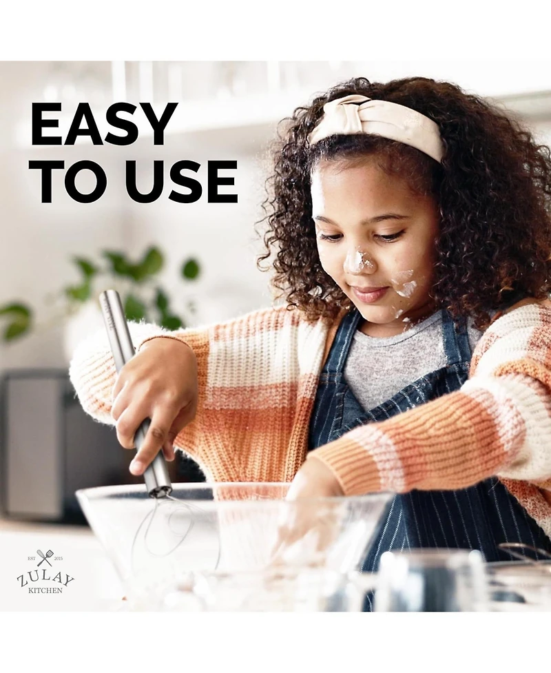 Zulay Kitchen Stainless Steel Danish Whisk for Cooking with Single Eye Dough Hook - 2 Pack