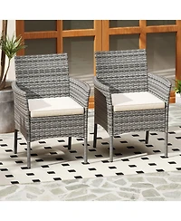 Gymax Outdoor Pe Wicker Chairs Set of 2 Patio Dining Armchairs w/ Padded Cushions
