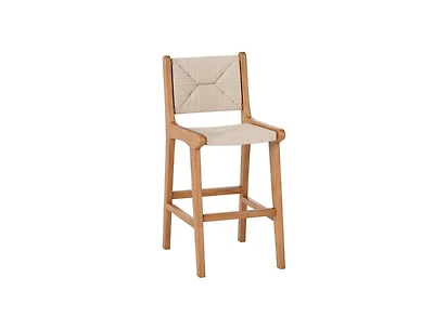 Slickblue Patio Counter Height Bar Stool with Paper Rope Seat and Teak Frame