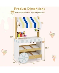 Slickblue Kids 2-in-1 Wooden Ice Cream Cart Grocery Store Playset Shelves