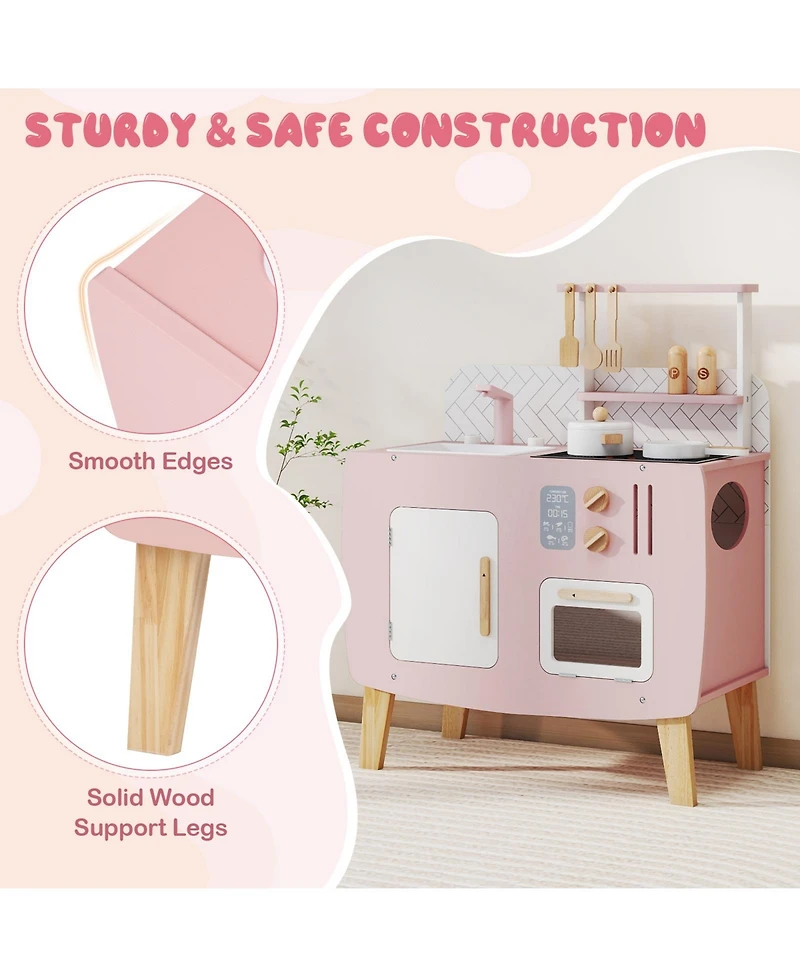 Slickblue Wooden Kitchen Playset for Kids with Stove Sink Faucet Oven
