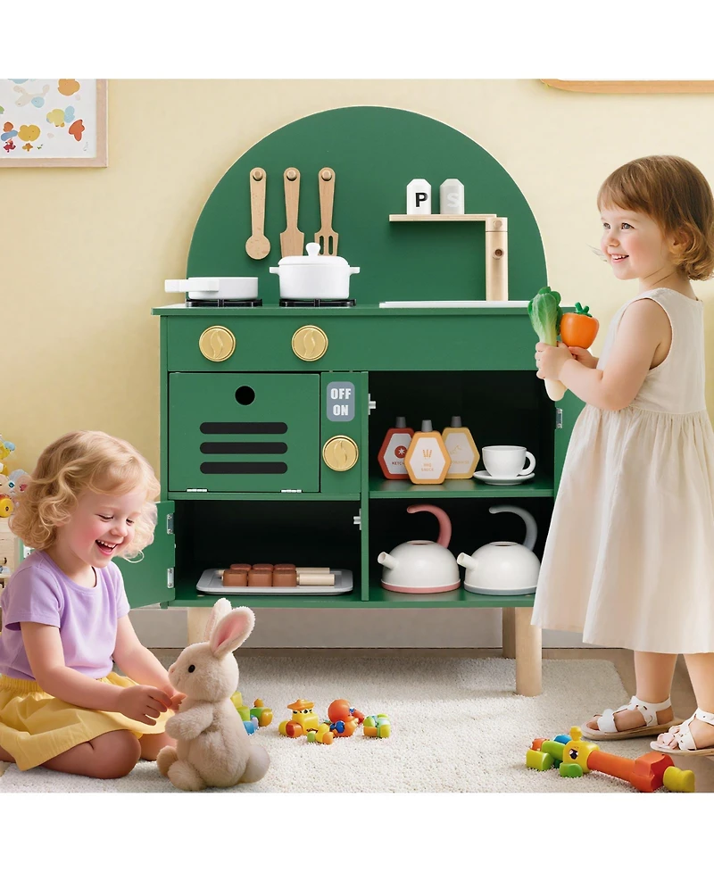 Kids Wooden Kitchen Playset with Stove Sink Microwave Oven