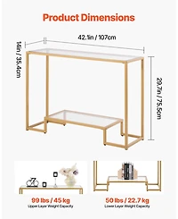 Gouun Tempered Glass 2-Tier Console Table with Metal Frame and Anti-Tip Device