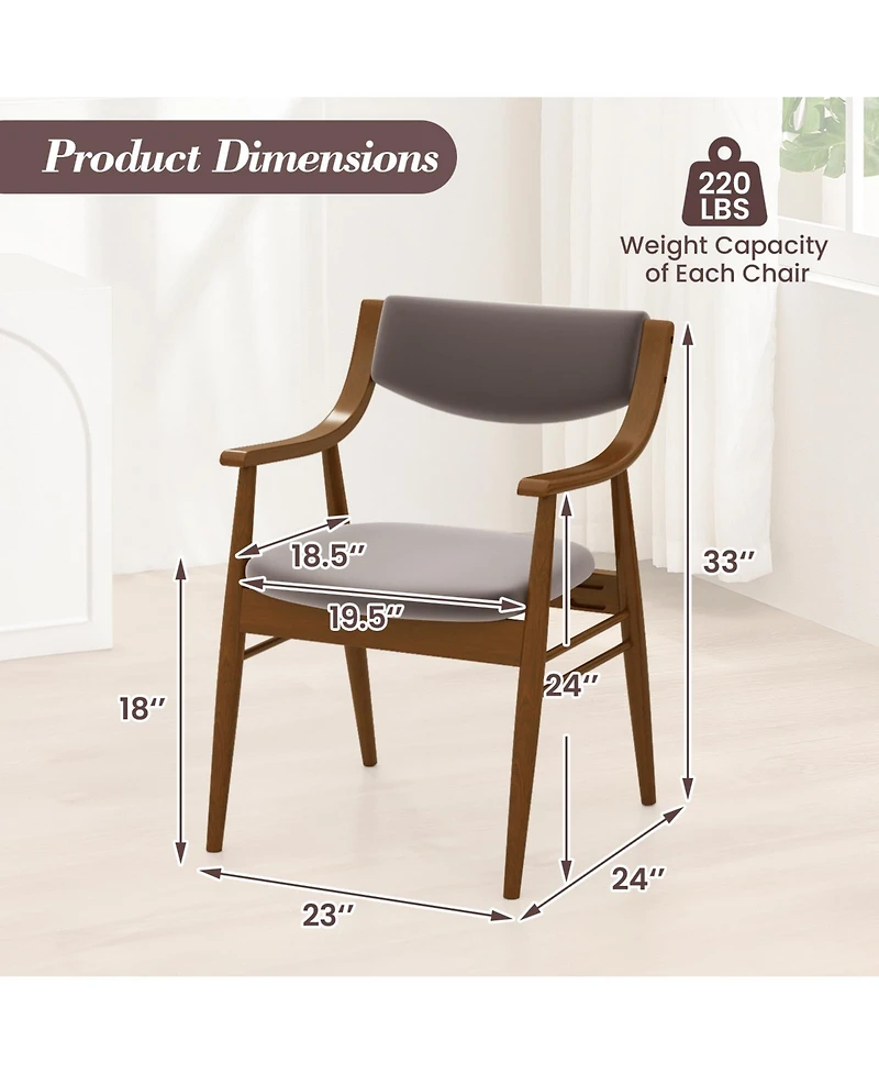 Gouun Wooden Dining Chairs Set of 2 with Padded Seat and Armrests, Rubber Wood