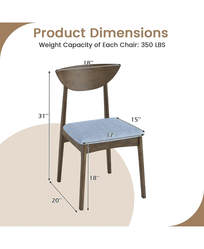 Gouun Linen Upholstered Dining Chairs Set of 2 with Curved Backrest and Rubber Wood Legs