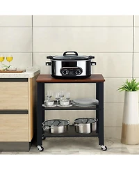 Gouun 2-Tier Rolling Bar Cart with Anti-Fall Guardrail and Lockable Wheels