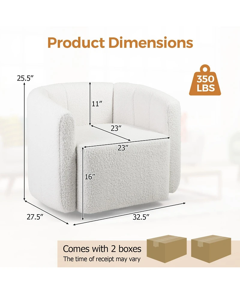 Gouun Sherpa Barrel Swivel Accent Chair with Curved Backrest