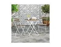 Lucky One 3 Piece Patio Acacia Wood Bistro Set Folding Chairs Slatted Tabletop
