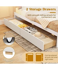 Sugift Full Size Wooden Bed Frame with 2 Rolling Storage Drawers